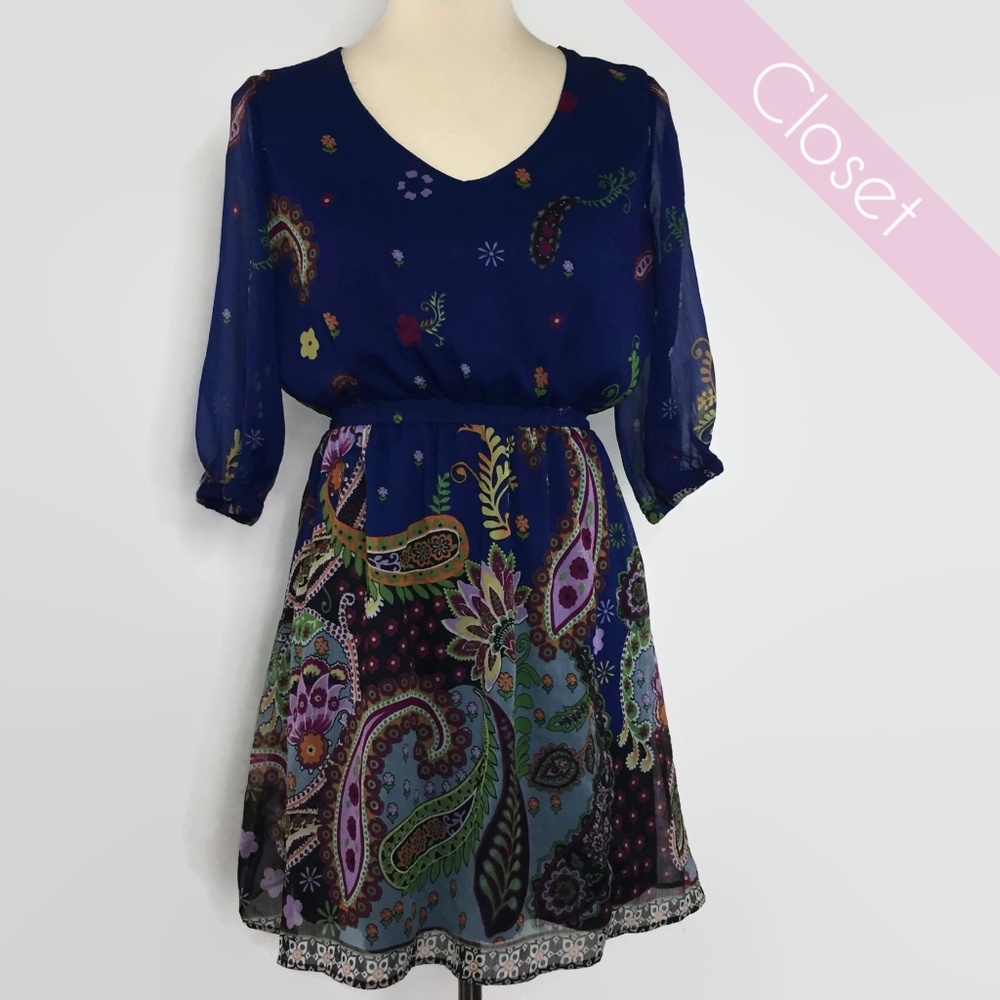 Noveau Pink Blue Paisley Dress M